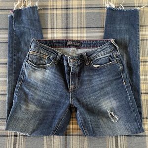 Zara Z1975 Womens Mid Rise Crop Jeans Distressed Raw Hem